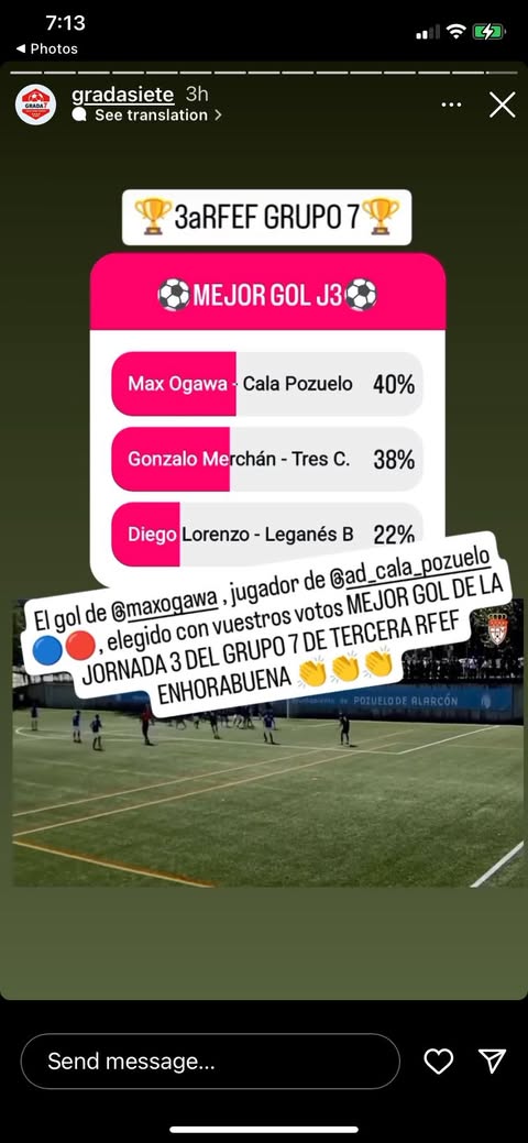 Max Ogawa voted Player of the Week in Tercera Group 7 